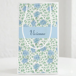 Sacola Para Presentes Pequena Monograma Aquarela Flor Silvestre Azul Verde