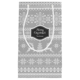 Sacola Para Presentes Pequena Monograma da cinza de suéter de Natal