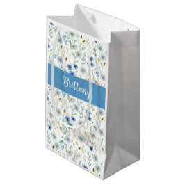 Sacola Para Presentes Pequena Monograma de Cor de Água de Flor Selvagem Azul