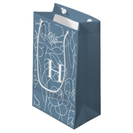 Sacola Para Presentes Pequena Monograma de Flor Silvestre Moderna Azul