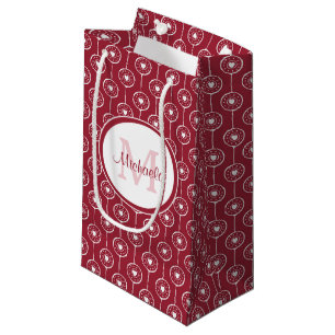 Sacola Para Presentes Pequena Monograma de na moda Red e White Hearts com Nome