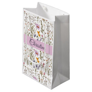 Sacola Para Presentes Pequena Monograma de Nome de Flor Silvestre com Aquarela R