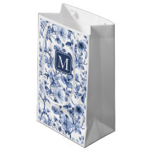 Monograma de Padrão Toile Floral Azul Vintage