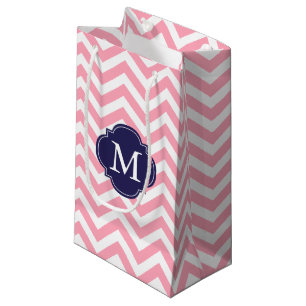 Sacola Para Presentes Pequena Monograma do padrão Zigzag cor-de-rosa e azul