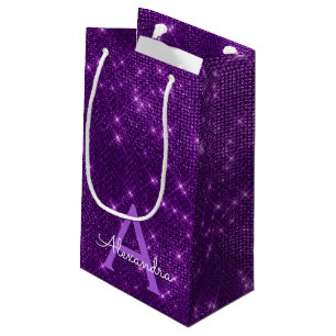 Sacola Para Presentes Pequena Monograma do Sparkle Roxo - Adicione seu nome