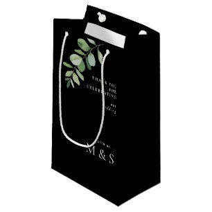 Sacola Para Presentes Pequena Monograma Eucalyptus Obrigados Negra Casamento