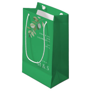 Sacola Para Presentes Pequena Monograma Eucalyptus Obrigados Verde de Casamento