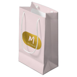 Sacola Para Presentes Pequena Monograma Feminina Dourada Cor-de-Rosa Esbranquiça