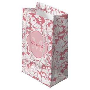 Sacola Para Presentes Pequena Monograma Floral Girly Da Rosa claro Moderna Com N