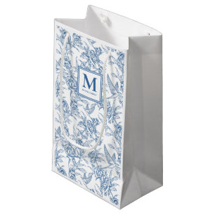 Sacola Para Presentes Pequena Monograma Francês Toile Azul