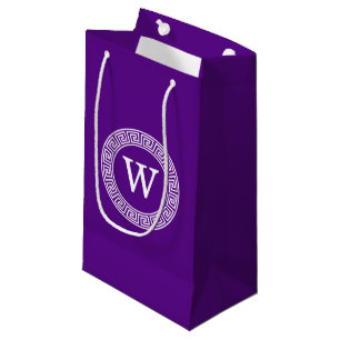 Sacola Para Presentes Pequena Monograma Inicial do Quadro-Chave Grego - Purple W
