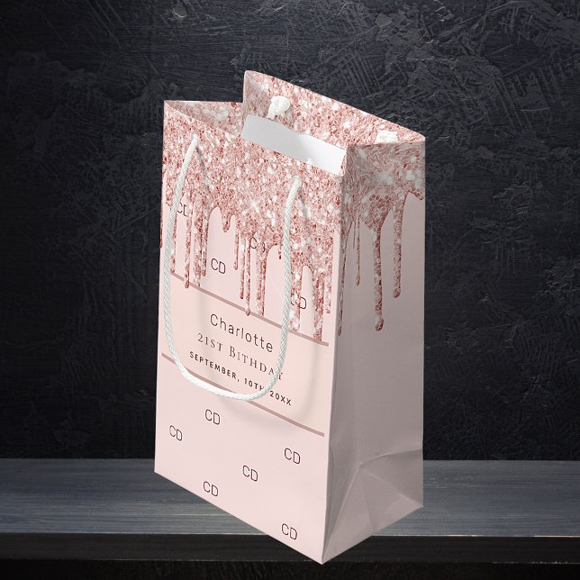 Sacola Para Presentes Pequena Monograma moderno de ouro rosa de aniversário (Criador carregado)