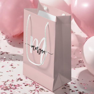 Sacola Para Presentes Pequena Monograma Na moda Modern Blush Rosa