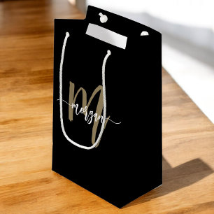 Sacola Para Presentes Pequena Monograma Na moda preto moderno