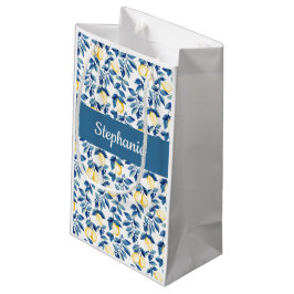 Sacola Para Presentes Pequena Monograma Pequeno Aquarela Limão Azul