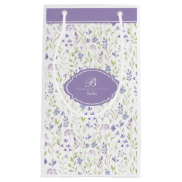 Sacola Para Presentes Pequena Monograma Personalizado de Flor Silvestre Roxa