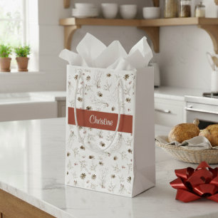 Sacola Para Presentes Pequena Monograma Vermelho Boho Woodland Winterberry