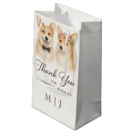 Sacola Para Presentes Pequena Monogramas de Agradecimento de Casamento Corgi Blu