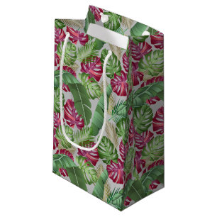 Sacola Para Presentes Pequena Monstera Tropical e Folhas de Palma