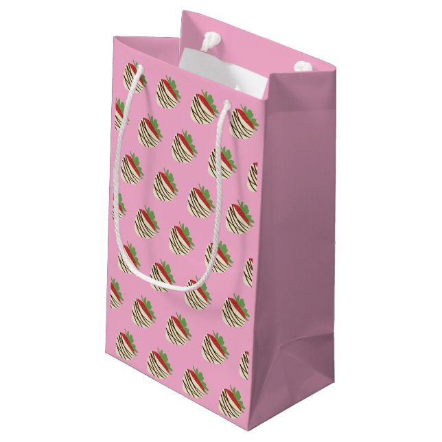Sacola Para Presentes Pequena Morango coberto com chocolate branco (Verso inclinado)