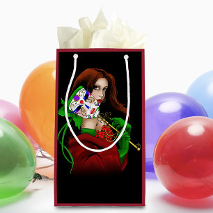 Sacola Para Presentes Pequena Mulher Elegante Máscara Veneziana Vermelho Verde