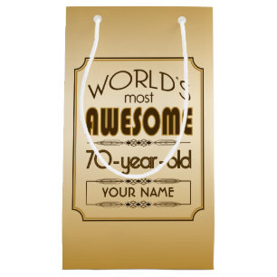Sacola Para Presentes Pequena Mundo Dourado da celebração do aniversário do 7