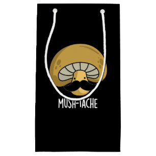 Sacola Para Presentes Pequena Mush-tache Funny Moustach Mushroom Pun Dark BG
