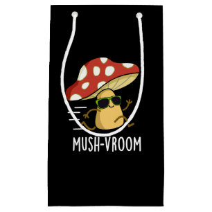 Sacola Para Presentes Pequena Mush-vroom Funny Fast Mushroom Pun Dark BG