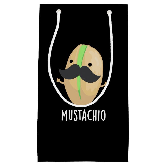 Sacola Para Presentes Pequena Mustachio Funny Pistachio Mustache Pun Dark BG (Frente)