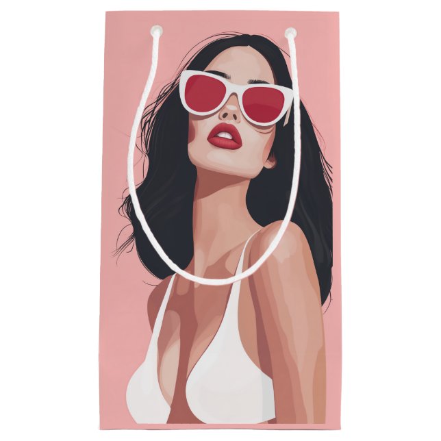 Sacola Para Presentes Pequena Na moda com óculos de sol ilustração de moda (Frente)