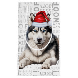Sacola Para Presentes Pequena Na moda Siberian Husky e Woof Word Art Natal