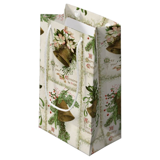 Sacola Para Presentes Pequena Natais vintages - Saco de Oferta de Colagem de Cél (Frente inclinada)