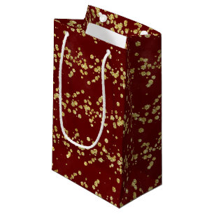 Sacola Para Presentes Pequena Natal Burgundy e Faux Dourado Feriado Glitter