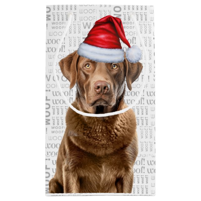 Sacola Para Presentes Pequena Natal Chesapeake Dog Holiday Woody Art (Verso)