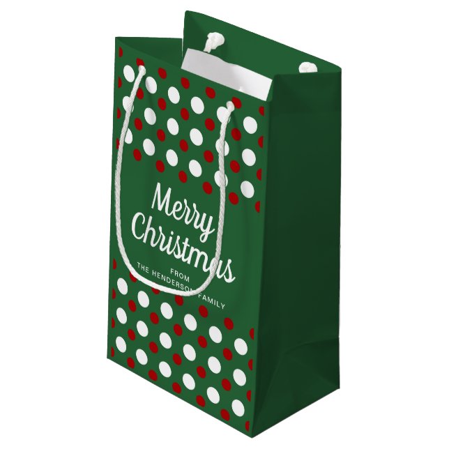 Sacola Para Presentes Pequena Natal com padrão verde moderno (Verso inclinado)