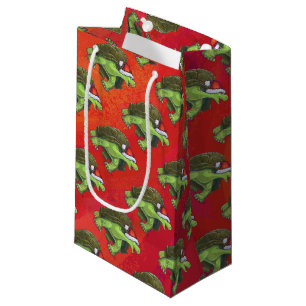 Sacola Para Presentes Pequena Natal da tartaruga no vermelho