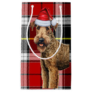 Sacola Para Presentes Pequena Natal da Xadrez de Férias do Cão Airedale Terrier