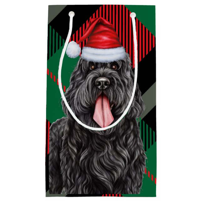 Sacola Para Presentes Pequena Natal da Xadrez de Terrier Russo Negro Feriado (Frente)