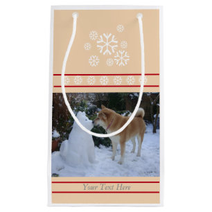 Sacola Para Presentes Pequena Natal de beijo bonito da foto de akita do boneco