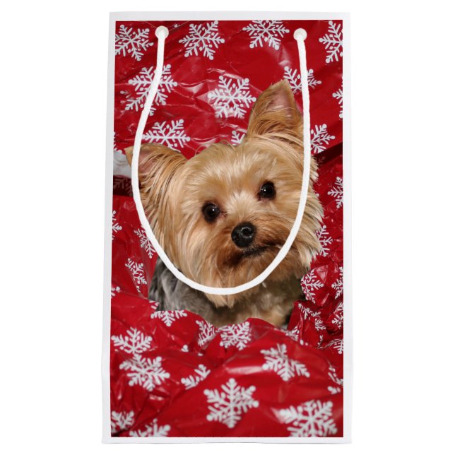 Sacola Para Presentes Pequena Natal de Yorkie (Frente)