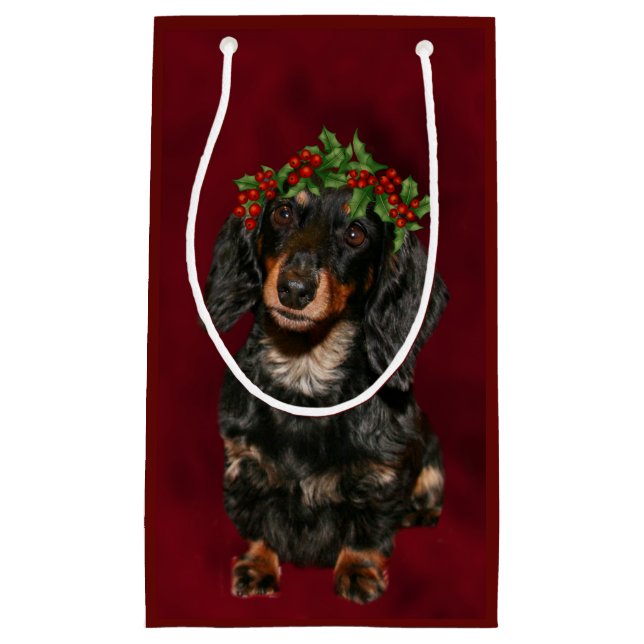 Sacola Para Presentes Pequena Natal do Dachshund (Frente)