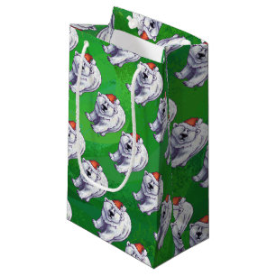 Sacola Para Presentes Pequena Natal do urso polar no verde