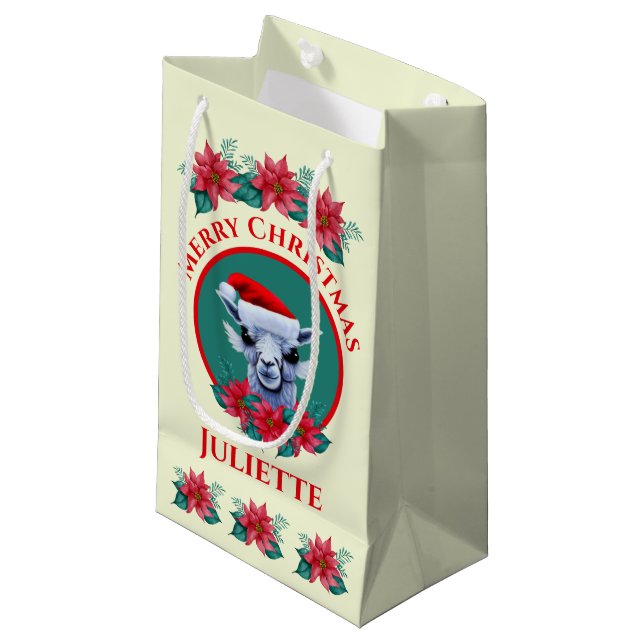 Sacola Para Presentes Pequena Natal Llama E Wreath Com Texto Pequeno Presente Ba (Frente inclinada)