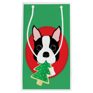 Sacola Para Presentes Pequena Natal lunático de Boston Terrier