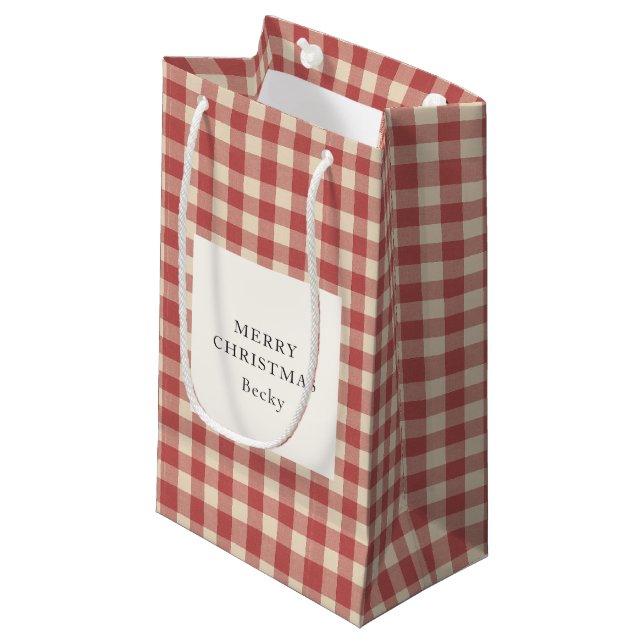 Sacola Para Presentes Pequena Natal Moderno Rustic Red Gingham (Frente inclinada)