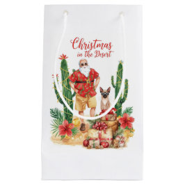 Sacola Para Presentes Pequena Natal no Deserto com Papai Noel de Cacto