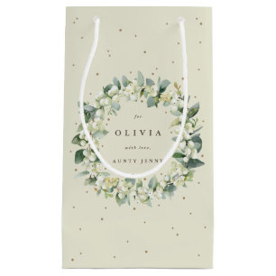 Sacola Para Presentes Pequena Natal Personalizado Snowberry+Eucalipto