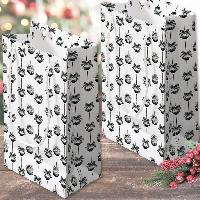 Sacola Para Presentes Pequena Natal Preto e Branco (Black White Christmas Ornament Small Gift Bag)