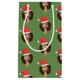 Sacola Para Presentes Pequena Natal Santa Hat, Mulher Negra, Verde