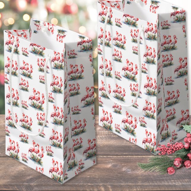 Sacola Para Presentes Pequena Natal Tropical (Flamingo Tropical Christmas Small Gift Bag)